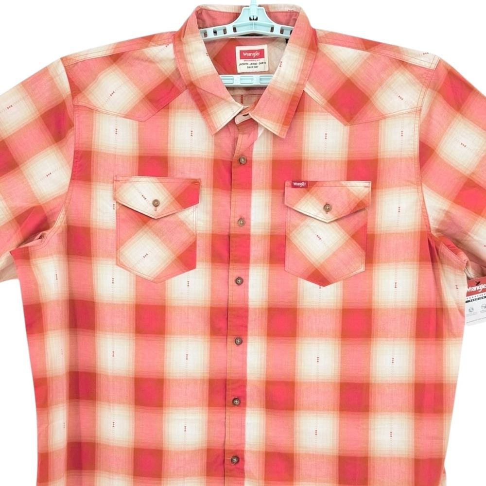 Wrangler Men's Cowboy Red/Tan Plaid Short Sleeve Button-Up Shirt Size 3XL NWT - Picture 3 of 11